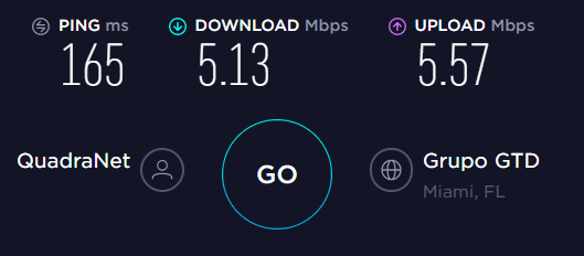 Screenshot of CyberGohst speed test results on Speedtest.net from Miami servers test-1