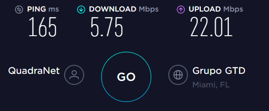screenshot of CyberGohst speed test results on Speedtest.net from Miami servers test-5