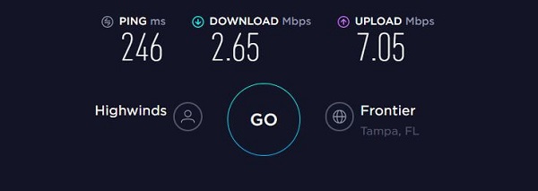 The speed test results of IPvanish from SA connecting to US servers in test3