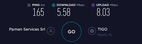 The speed test results for PIA in test1