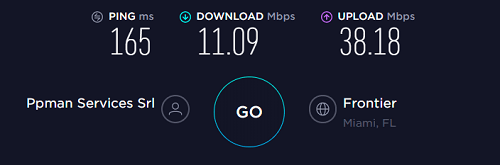 The speed test results for PIA in test6